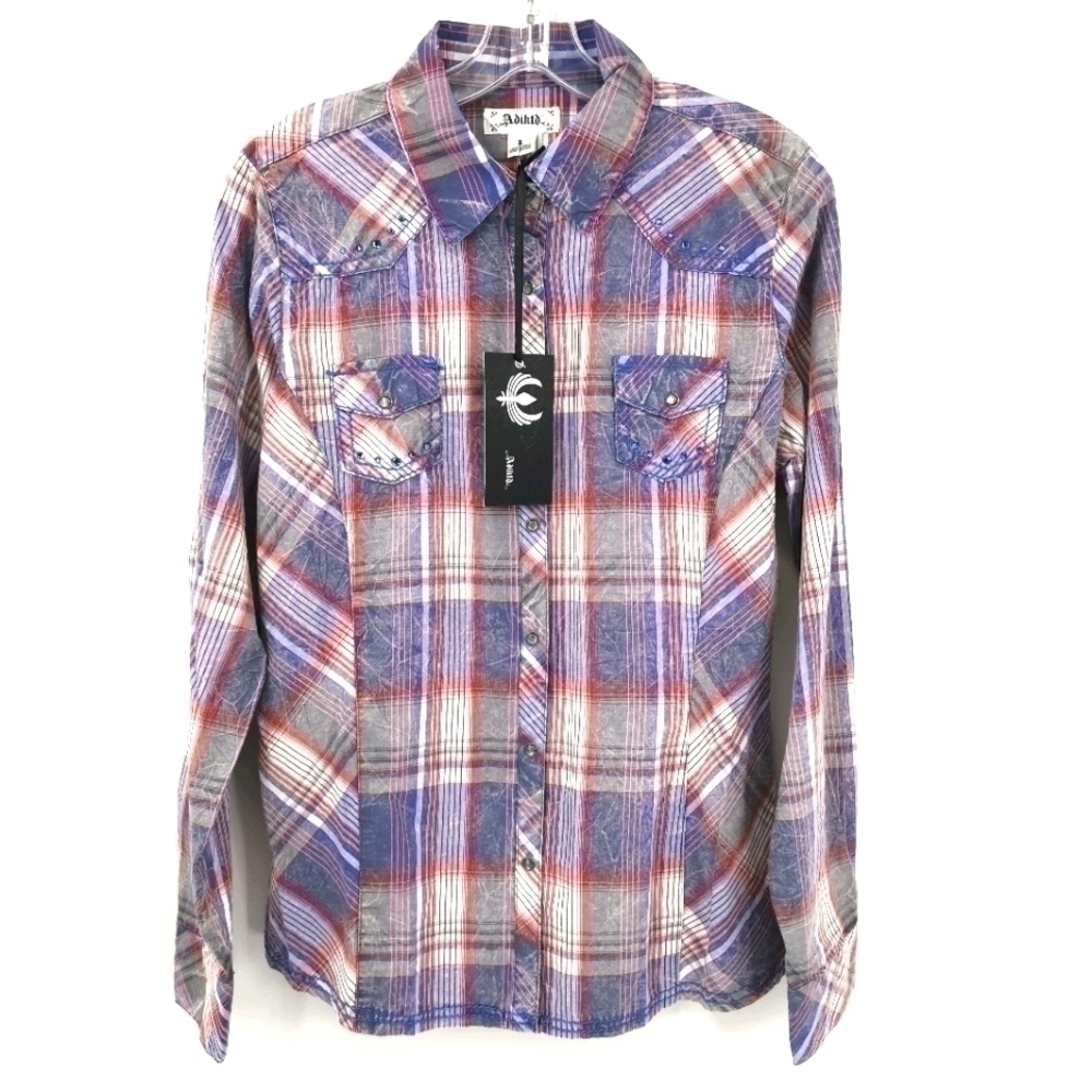 Adiktd Women's L Bling Western Button-Down Top